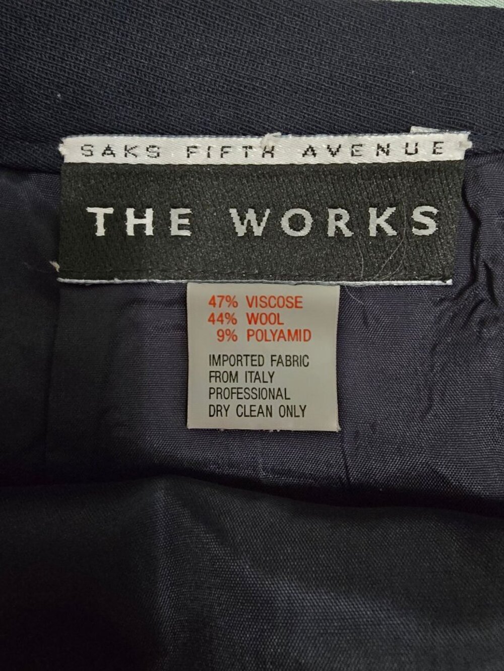 Saks Fifth Avenue The Works Navy Wool Blend Lined Pencil Skirt Size 14 - Picture 6 of 7
